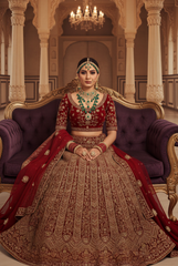 Elegant Maroon and Gold Embroidered Lehenga