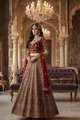 Elegant Maroon and Gold Embroidered Lehenga