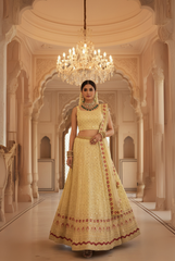 Elegant Embroidered Light Yellow Lehenga