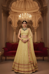 Elegant Embroidered Light Yellow Lehenga