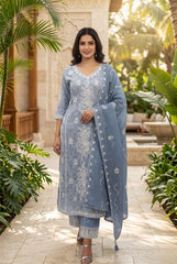 Chikankari Embroidered Cotton Suit Set