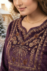 Royal Plum Velvet Embroidered Co-ord Set with Palazzo