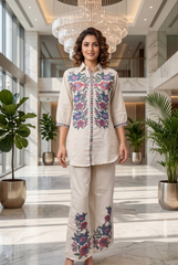 Floral Symphony Jute Linen Co-Ord Set