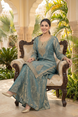 Regal Tissue Silk Sharara Set with Gold Zari Embroidery