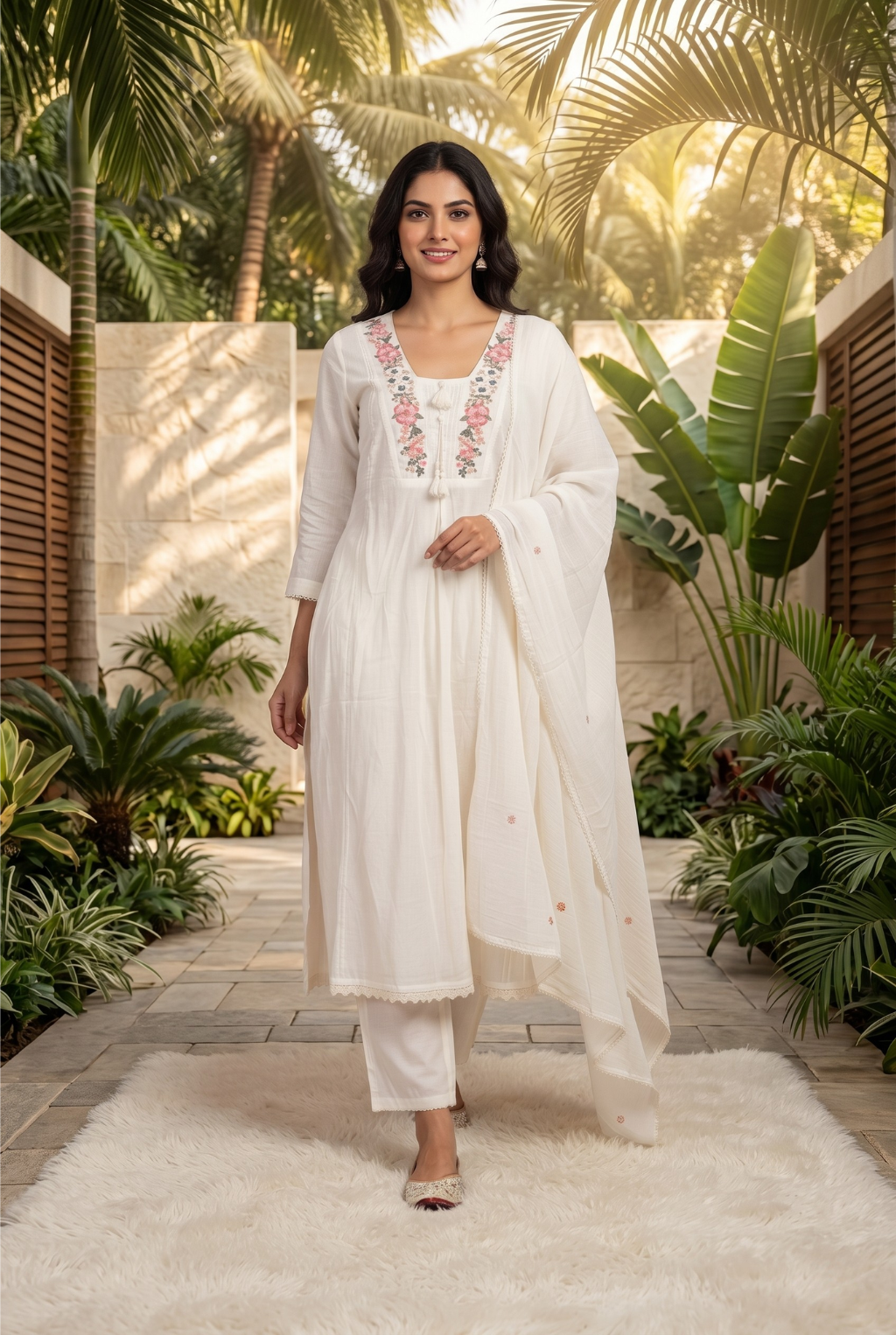 Serene Embroidered White Kurta Set