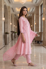 Roseate Meadow Embroidered Pure Cotton Kurta Set