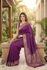 Royal Violet Zari Woven Art Silk Saree with Gold Border