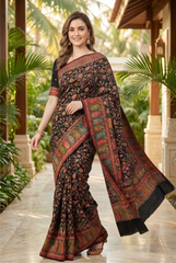 Midnight Kashmiri Kani Print Soft Silk Saree