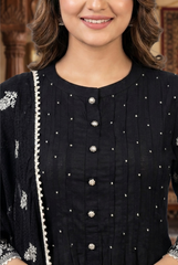 Midnight Noir Floral Embroidered Pintuck Suit Set