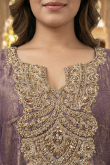 Regal Tissue Silk Sharara Set with Gold Zari Embroidery