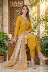 Radiant Zari Embroidered Chinon Suit Set with Contrast Dupatta