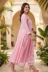 Blush Pink Floral Embroidered Anarkali Suit Set
