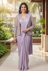 Ethereal Satin Pre-Stitched Saree with Embellished Jacket