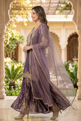 Regal Tissue Silk Sharara Set with Gold Zari Embroidery