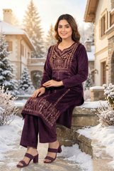 Royal Plum Velvet Embroidered Co-ord Set with Palazzo