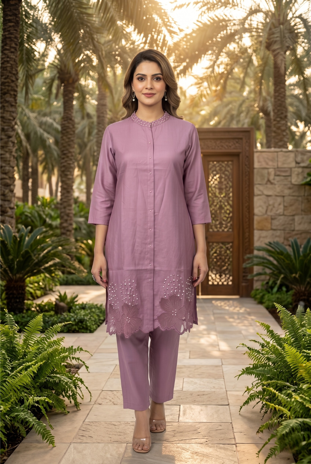 Chic Embroidered Lilac Coord Set