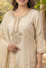 Champagne Gold Embroidered Silk Suit Set