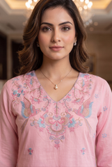 Roseate Meadow Embroidered Pure Cotton Kurta Set