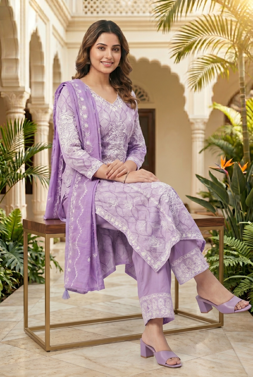 Chikankari Embroidered Cotton Suit Set