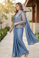 Ethereal Satin Pre-Stitched Saree with Embellished Jacket