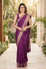 Royal Violet Zari Woven Art Silk Saree with Gold Border