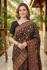 Midnight Kashmiri Kani Print Soft Silk Saree