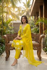 Vibrant Floral Yellow Kurta Set