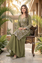 Floral Embroidered Georgette Sharara Suit Set