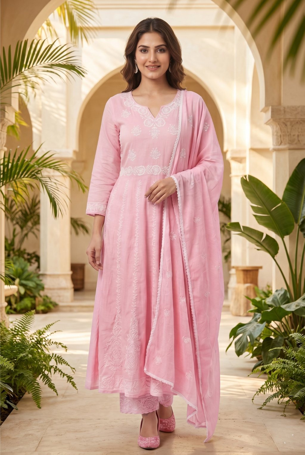 Blush Pink Floral Embroidered Anarkali Suit Set