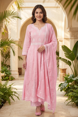 Blush Pink Floral Embroidered Anarkali Suit Set