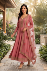 Graceful Rose Pink Anarkali Set