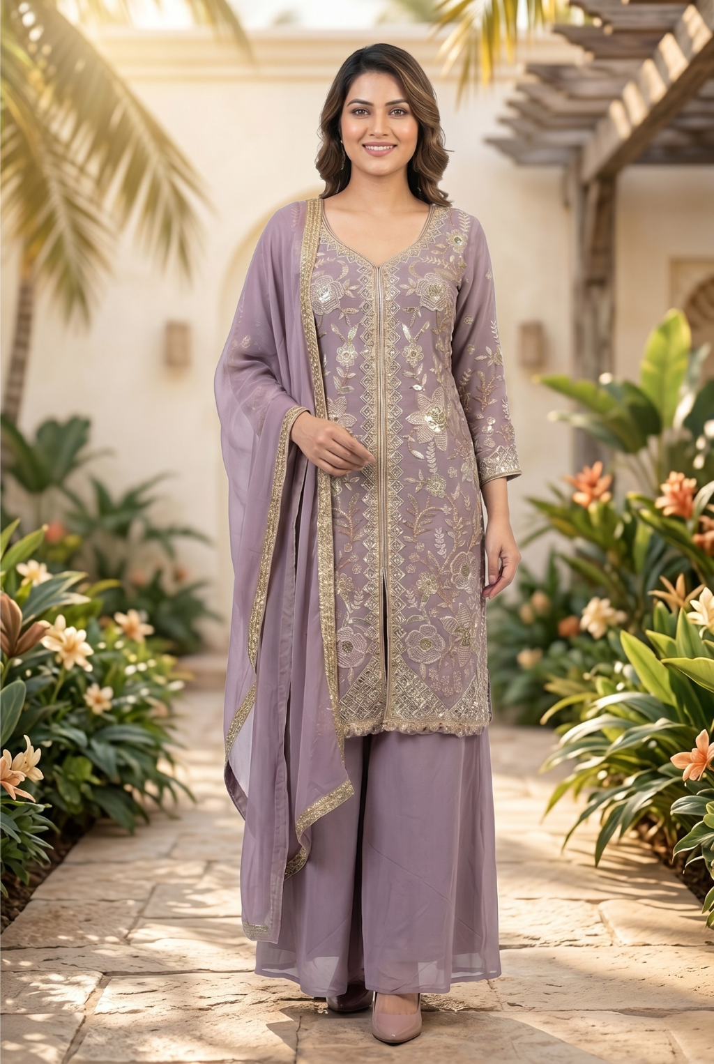 Ethereal Georgette Zari Embroidered Palazzo Suit Set