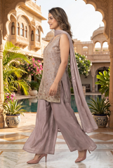 Embroidered Chinon Georgette Palazzo Suit Set