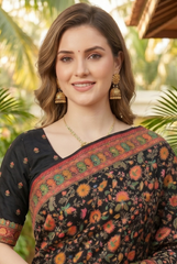Midnight Kashmiri Kani Print Soft Silk Saree
