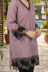 Jute Cotton Coord Set with Black Cutwork Embroidery