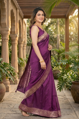 Royal Violet Zari Woven Art Silk Saree with Gold Border