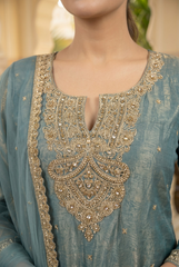 Regal Tissue Silk Sharara Set with Gold Zari Embroidery