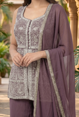 Mauve Silver Embroidered Peplum and Palazzo Set
