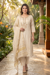 Champagne Gold Embroidered Silk Suit Set