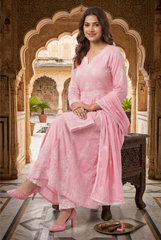 Blush Pink Floral Embroidered Anarkali Suit Set