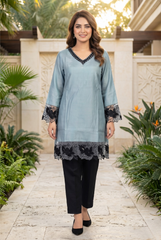 Jute Cotton Coord Set with Black Cutwork Embroidery