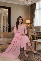 Roseate Meadow Embroidered Pure Cotton Kurta Set