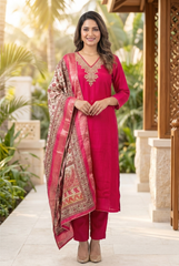 Radiant Chinon Suit Set with Floral Zari Dupatta