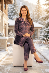Royal Purple Velvet Embroidered Co-ord Set