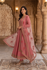 Graceful Rose Pink Anarkali Set