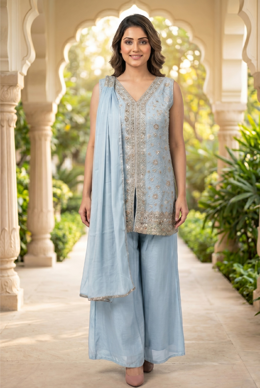 Serene Chinon Georgette Palazzo Suit Set