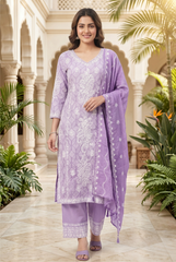 Turquoise Chikankari Embroidered Cotton Suit Set