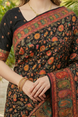 Midnight Kashmiri Kani Print Soft Silk Saree
