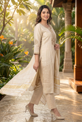 Champagne Gold Embroidered Silk Suit Set