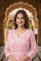 Blush Pink Floral Embroidered Anarkali Suit Set